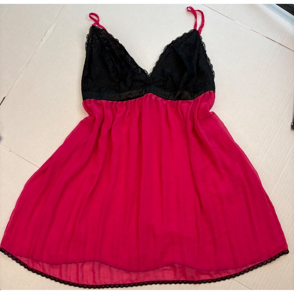 Hot Pink 100% Silk Babydoll Chemise Sheer Mini Dress Lingerie Barbie Coquette